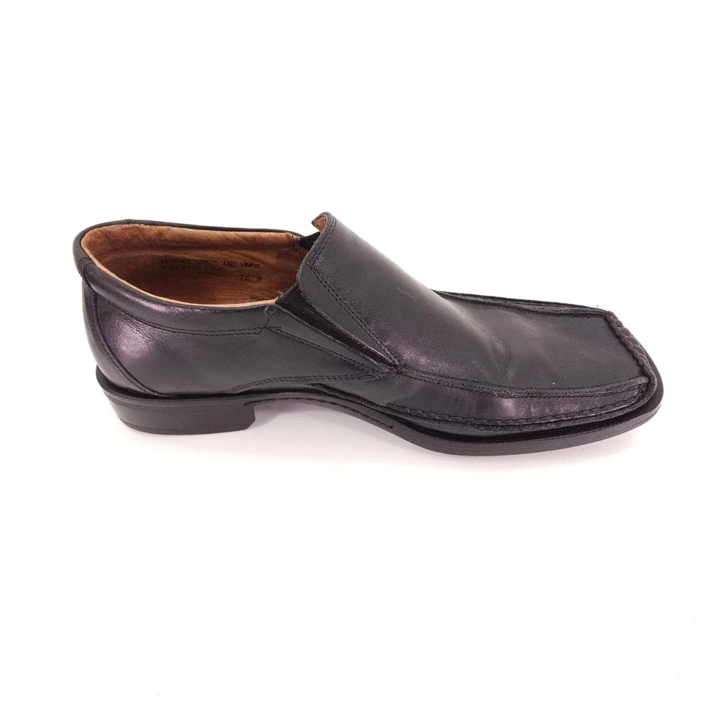 Venturini Loafer Men 7.5 Black Leather Square Toe Slip On Dress Shoes Minimalist